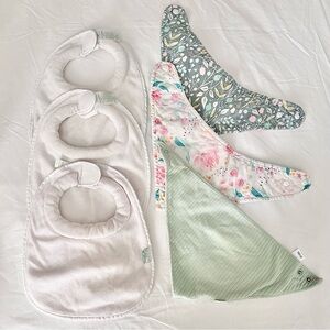 Set of 6 Baby Bibs: 3 Green Sprouts Stay Dry Milk Catcher + 3 Bandana Bibs